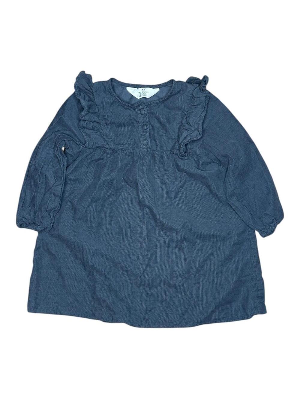 H&M Girls Navy Ruffle Detail Long Sleeve Dress Size 4T